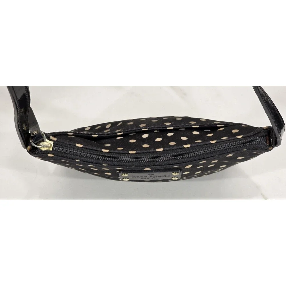 Vintage Y2K Kate Spade Polka Dot Crossbody Small Black Bag Patent Leather Strap - Picture 4 of 13